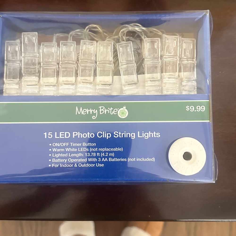 3 sets- Merry Brite Warm White LED Photo Clip String Lights - 15 Clips